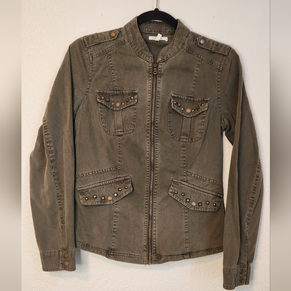 Maurices Utility Style Green Studded Moto Zip Up Lightweight Women's Jacket, Sm